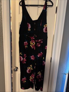 torrid Black Floral Jumpsuit with Pink & Yellow Flowers